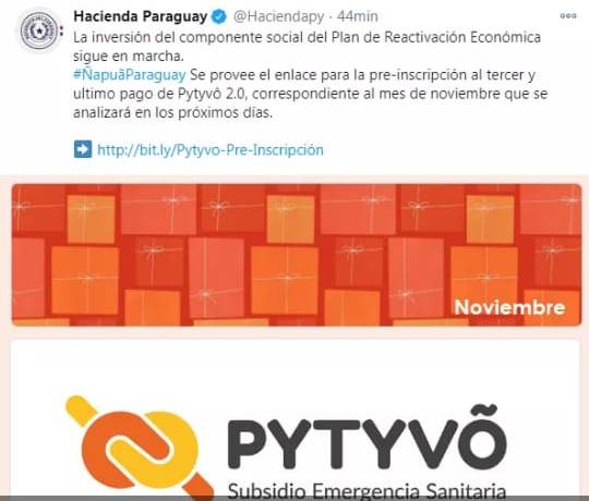 Hacienda aclara que ya no habrá inscripciones para el Pytyvõ 2.0