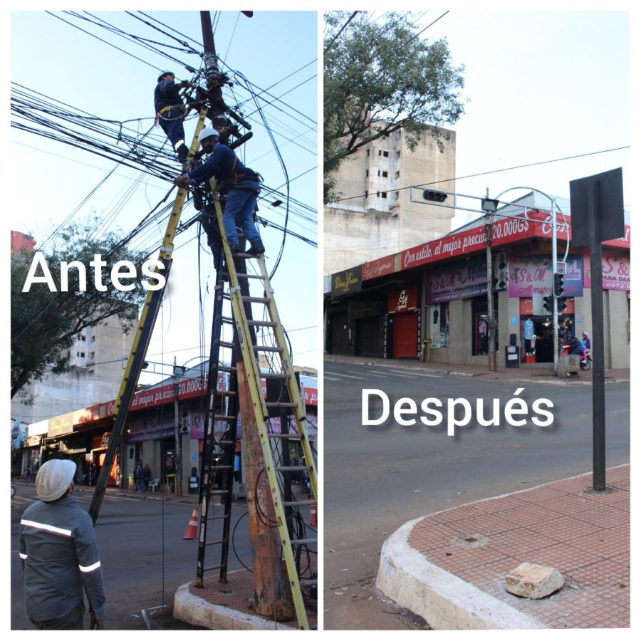 ANDE retira maraña de cables del microcentro de Ciudad del Este