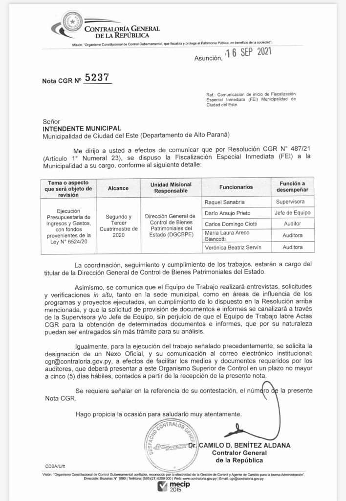Contraloría dispone fiscalización en la Comuna de CDE a días de elecciones