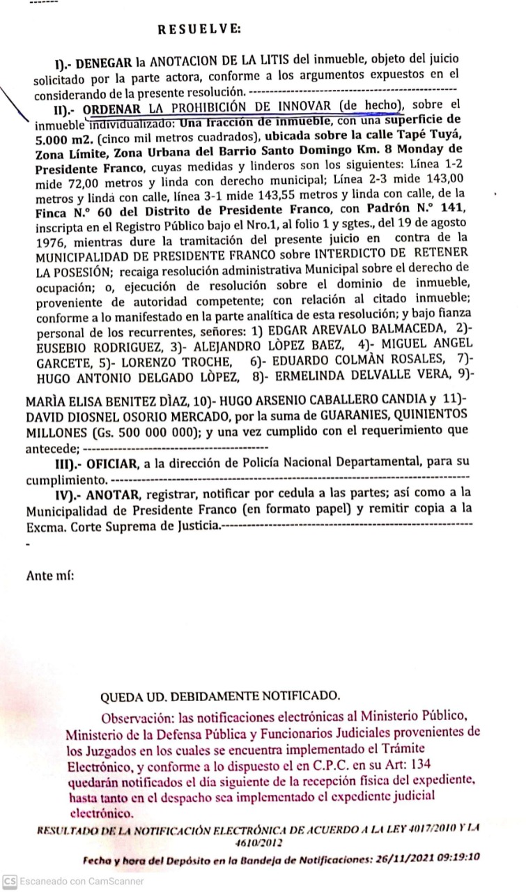 Jueza dispone prohibición de innovar sobre terreno municipal negociado por autoridades