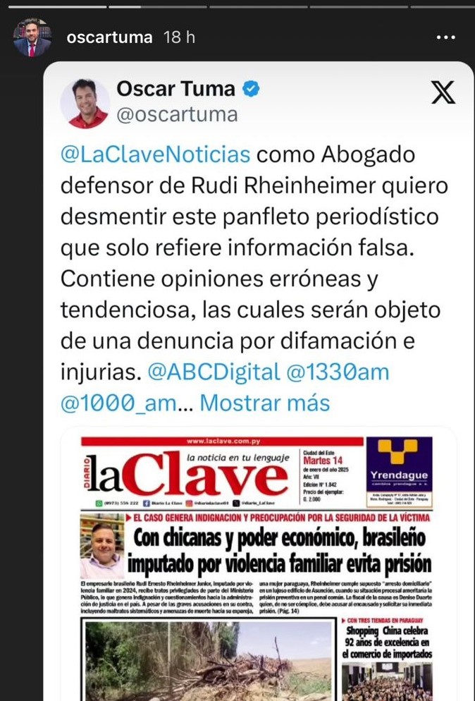 Leguleyo mediático ataca a La Clave para defender a empresario imputado por violencia familiar